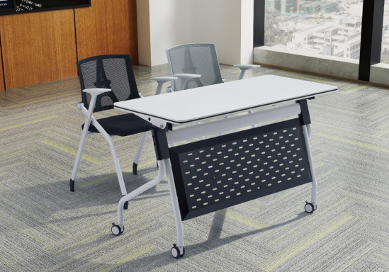 Mobile Flip-Top Training Table with Perforated Metal Privacy Panel