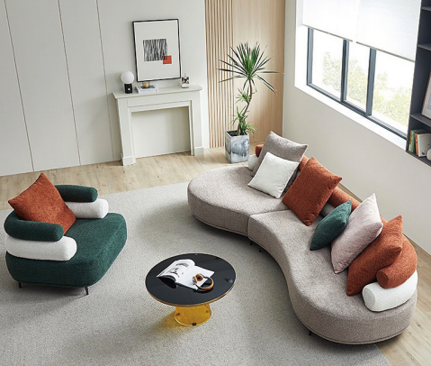 Modern Curved Sectional Sofa with Accent Chair